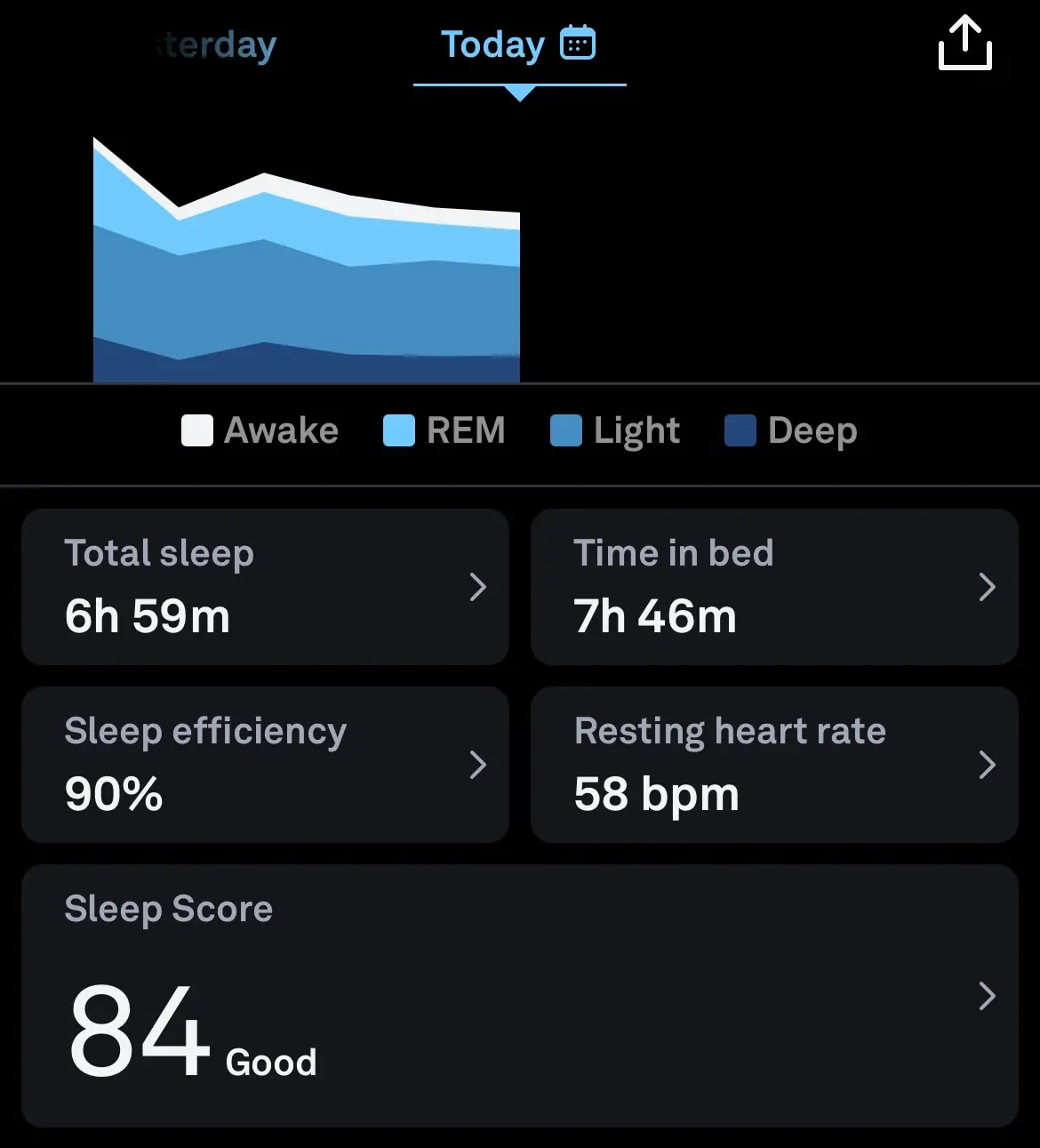 Screenshot of Quora Sleep Tracking App Showing Total Sleep and other stats